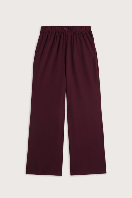 Pointelle Wide Leg Pyjama Bottoms - Burgundy Marl