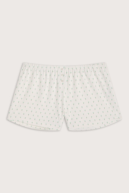 Button Pyjama Shorts - Blue Stripe Palm Print