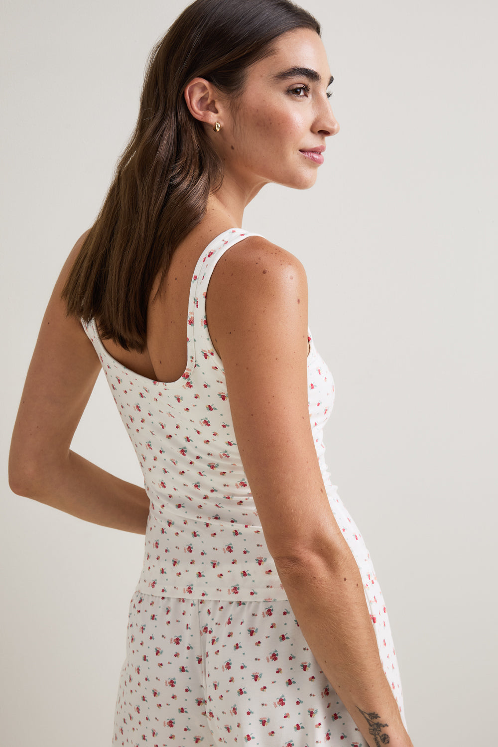 Sweetheart Henley Pyjama Vest - Ivory Floral Print