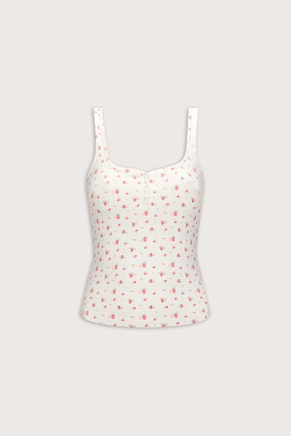 Sweetheart Henley Pyjama Vest - Ivory Floral Print