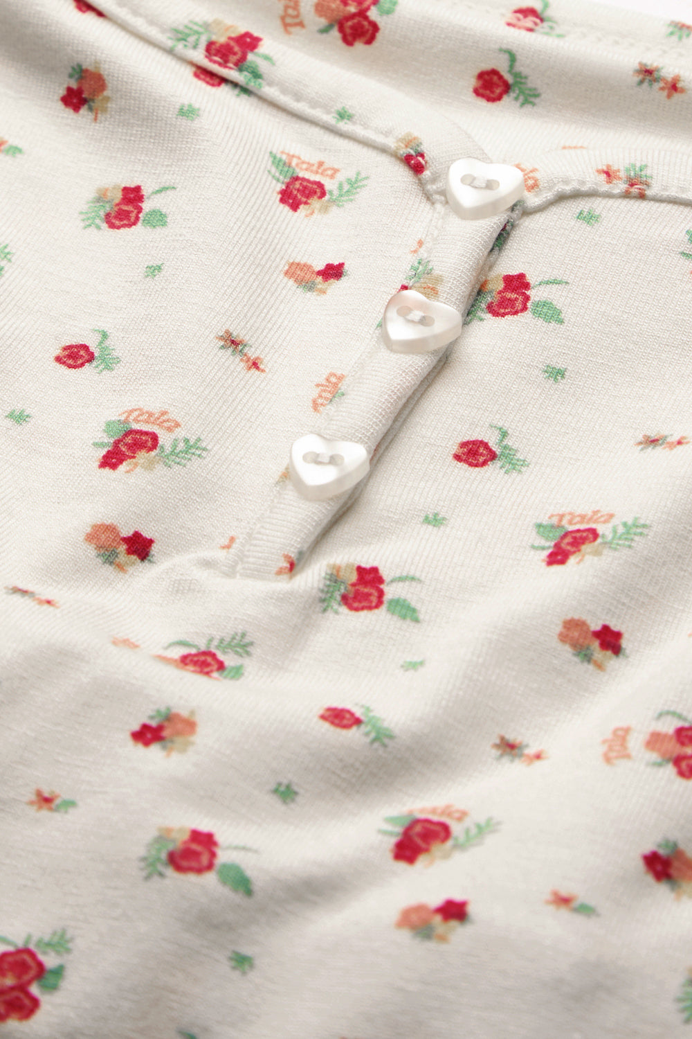 Sweetheart Henley Pyjama Vest - Ivory Floral Print