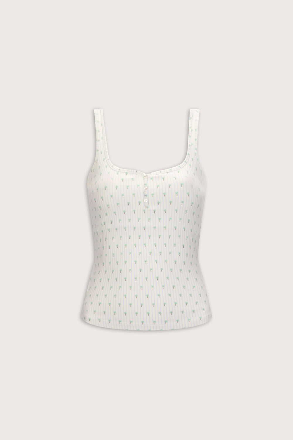 Sweetheart Henley Pyjama Vest - Blue Stripe Palm Print