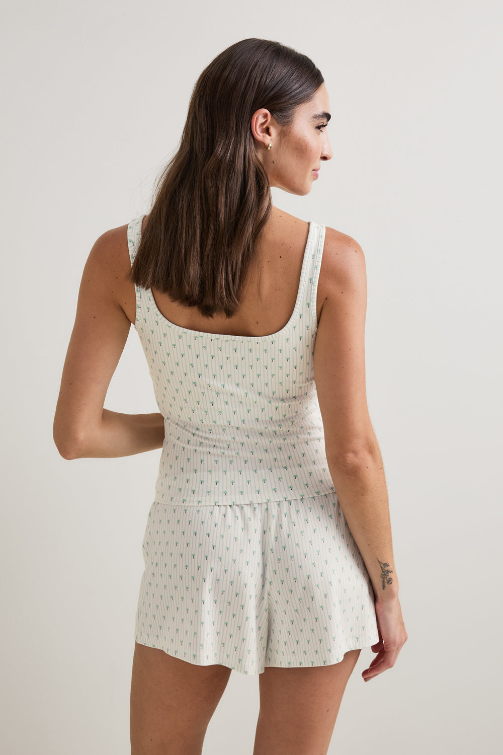 Sweetheart Henley Pyjama Vest - Blue Stripe Palm Print