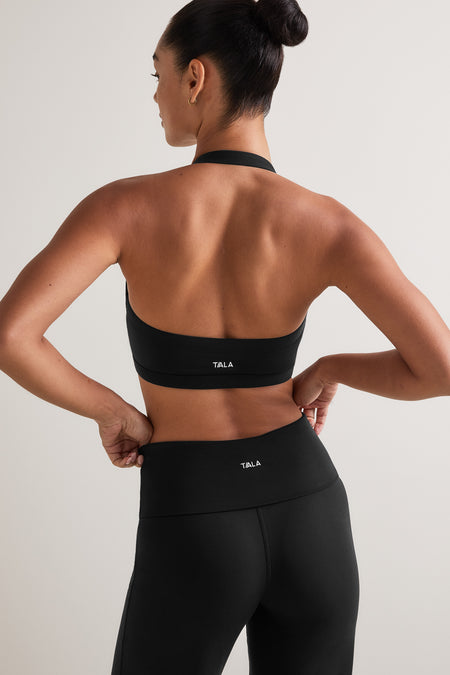 SoftSet V Neck Halter Sports Bra - Black