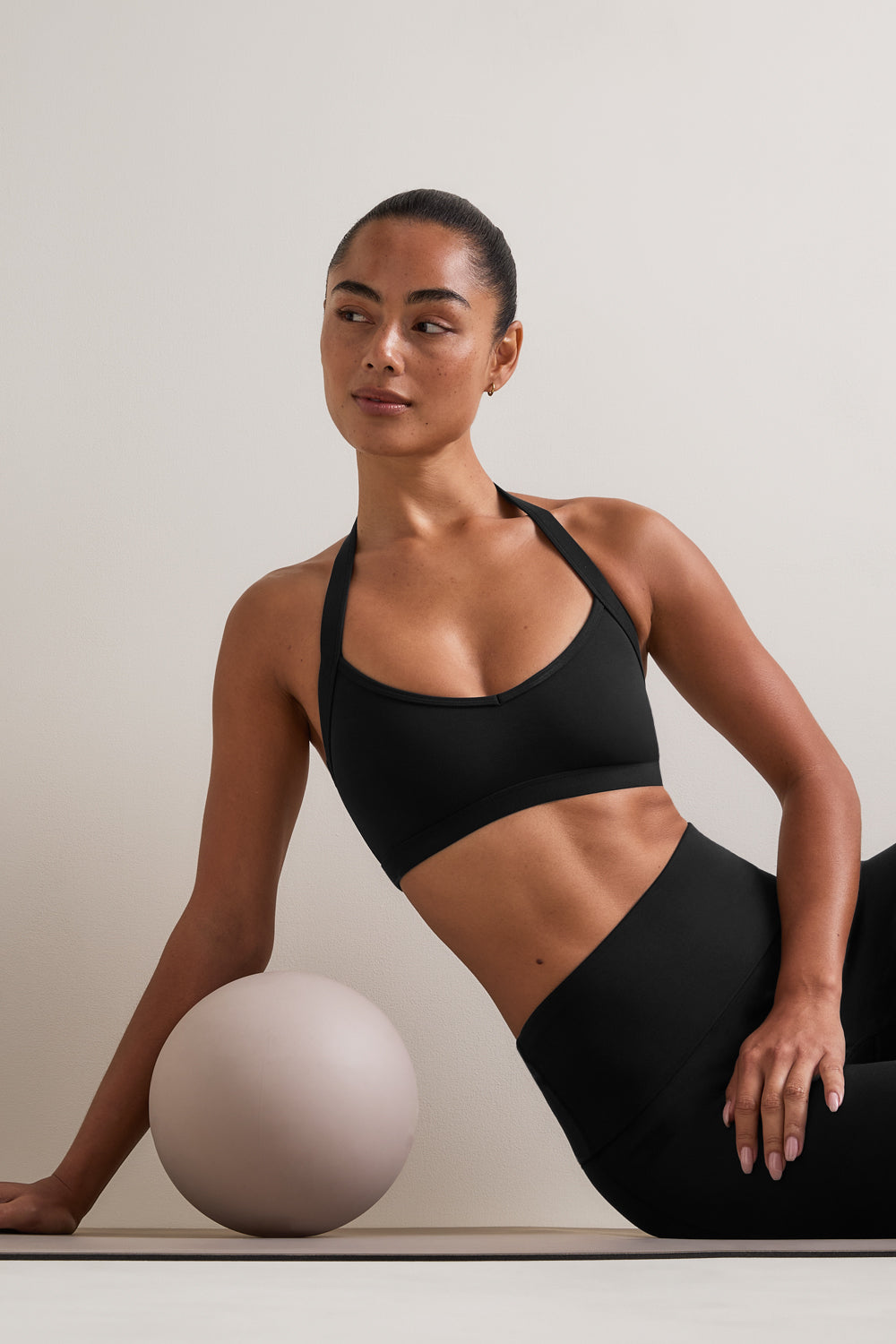 SoftSet V Neck Halter Sports Bra - Black
