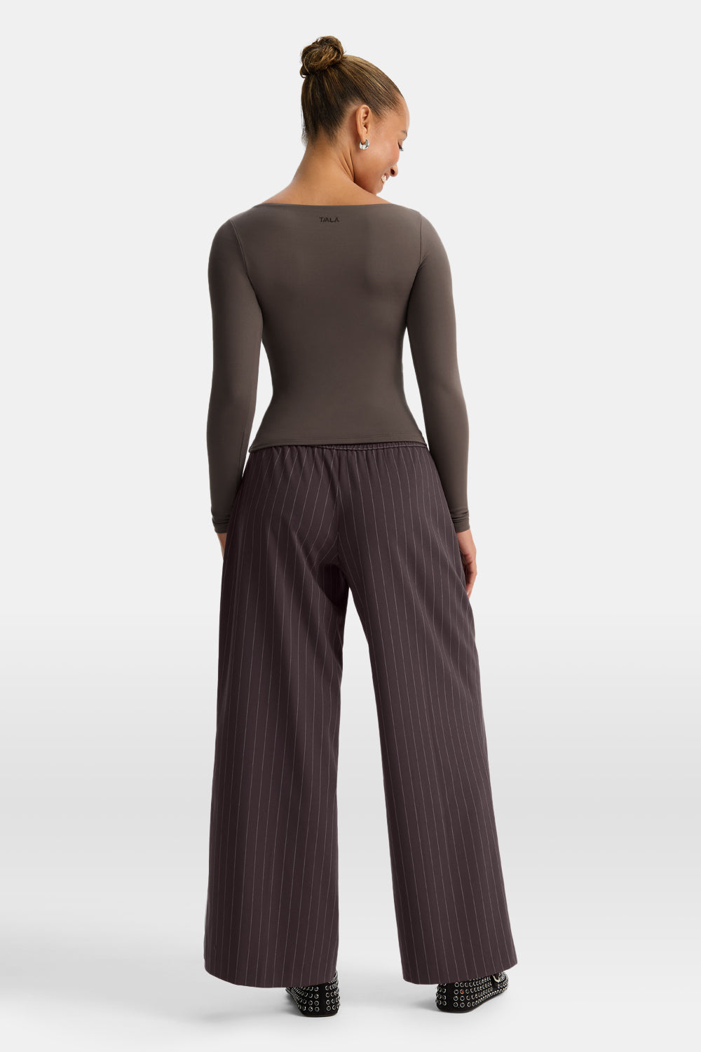 365 Boat Neck Long Sleeve Top - Mocha Brown