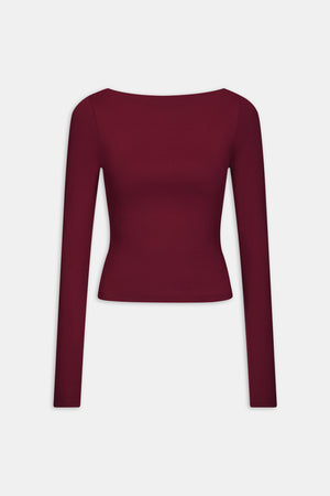 365 Boat Neck Long Sleeve Top - Port Red