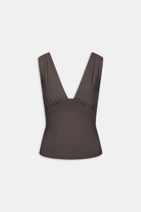365 Plunge Neckline Top - Mocha Brown
