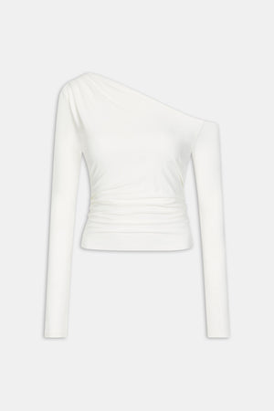 365 Asymmetric Ruched Long Sleeve Top - Coconut Milk