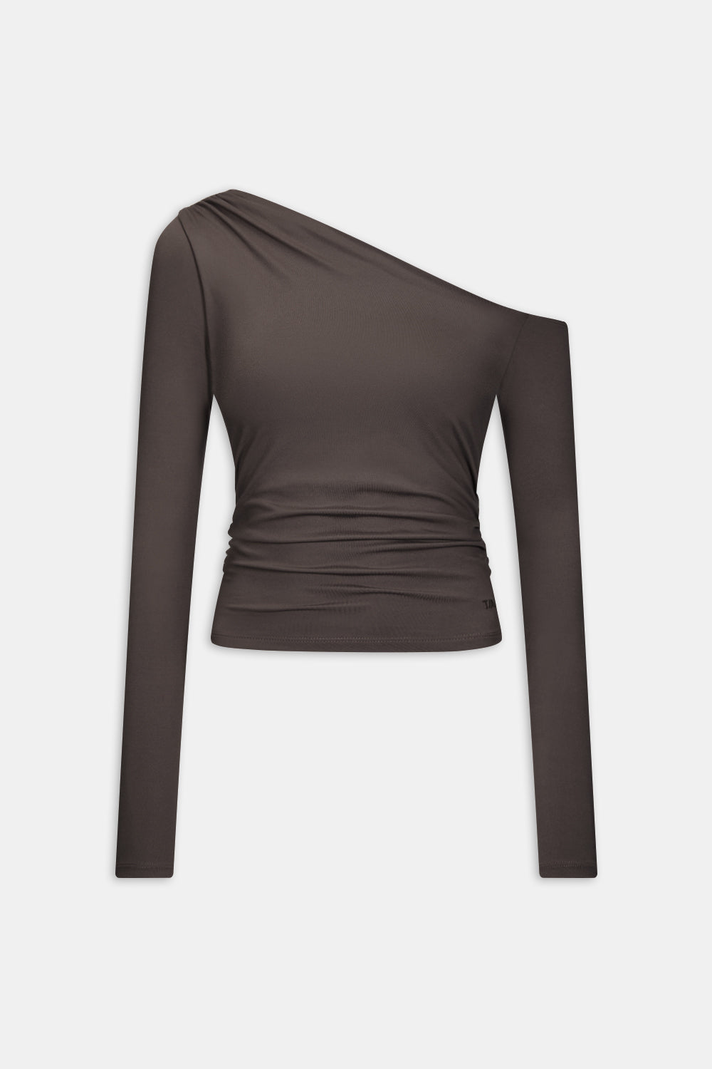 365 Asymmetric Ruched Long Sleeve Top - Mocha Brown