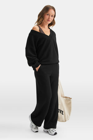 Oversized V Neck Sweatshirt - Black