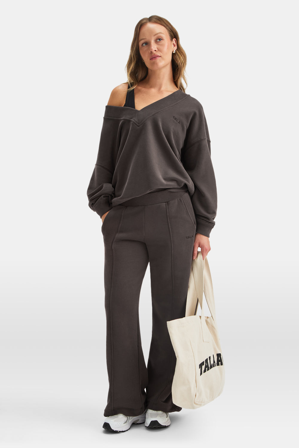 Oversized V Neck Sweatshirt - Deep Taupe
