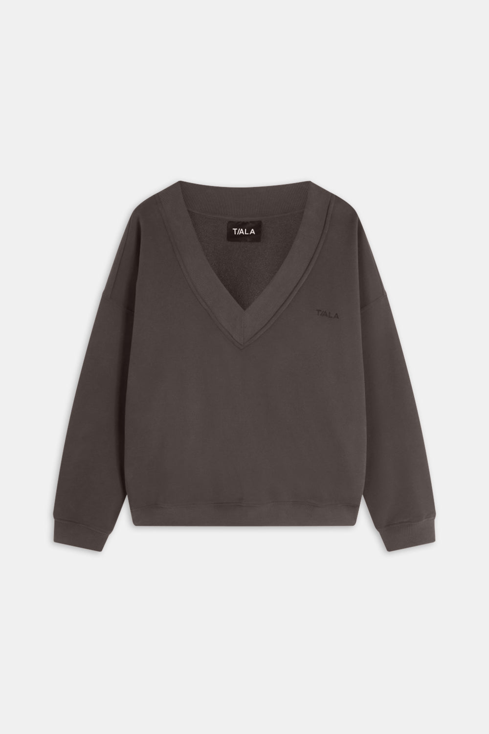 Oversized V Neck Sweatshirt - Deep Taupe