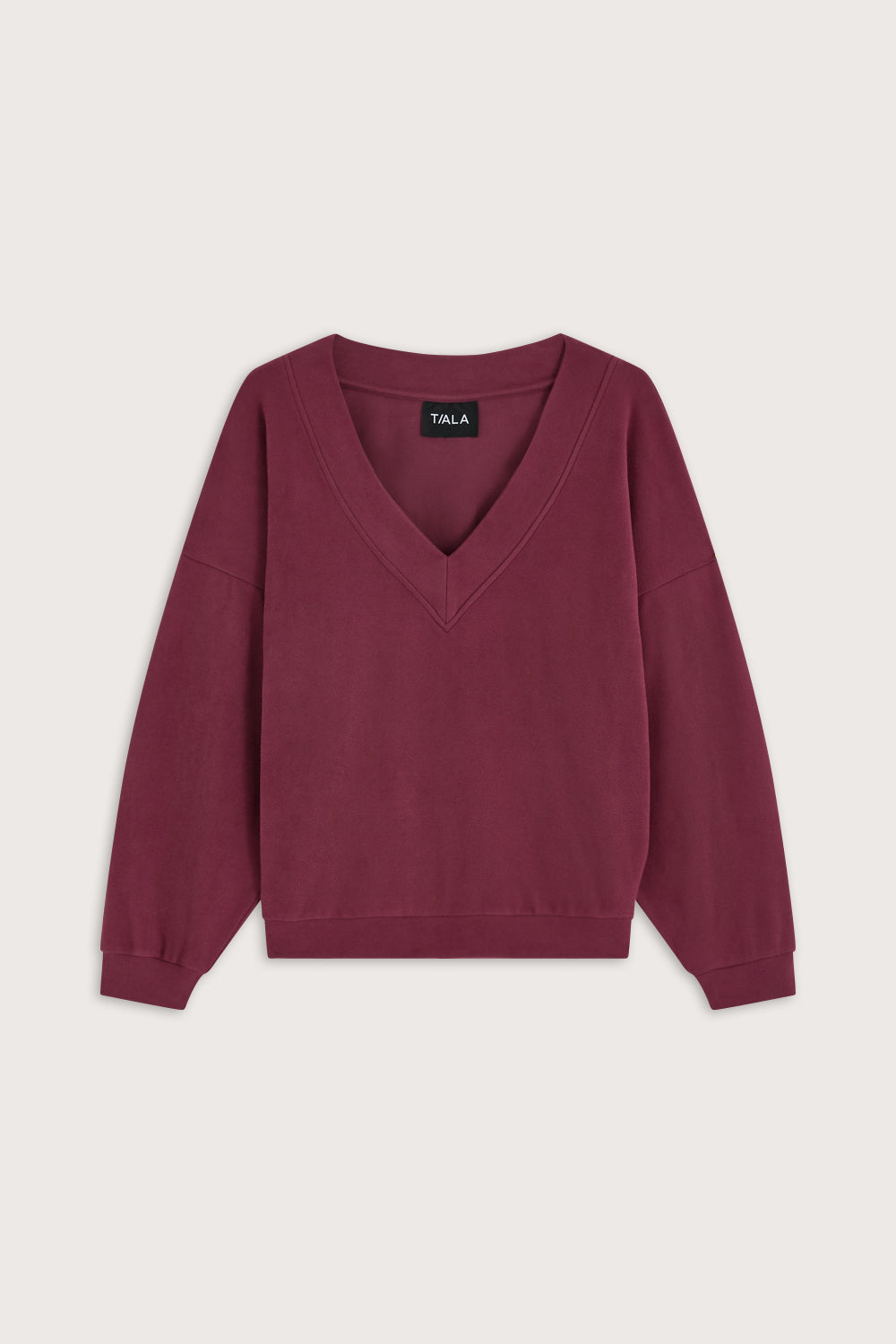 Plush Oversized V Neck Sweatshirt - Cranberry
