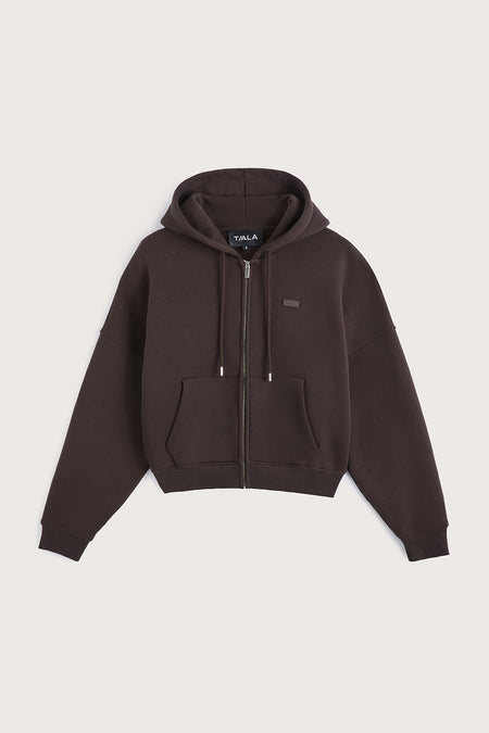 Oversized Cocoon Zip Through Hoodie - Americano