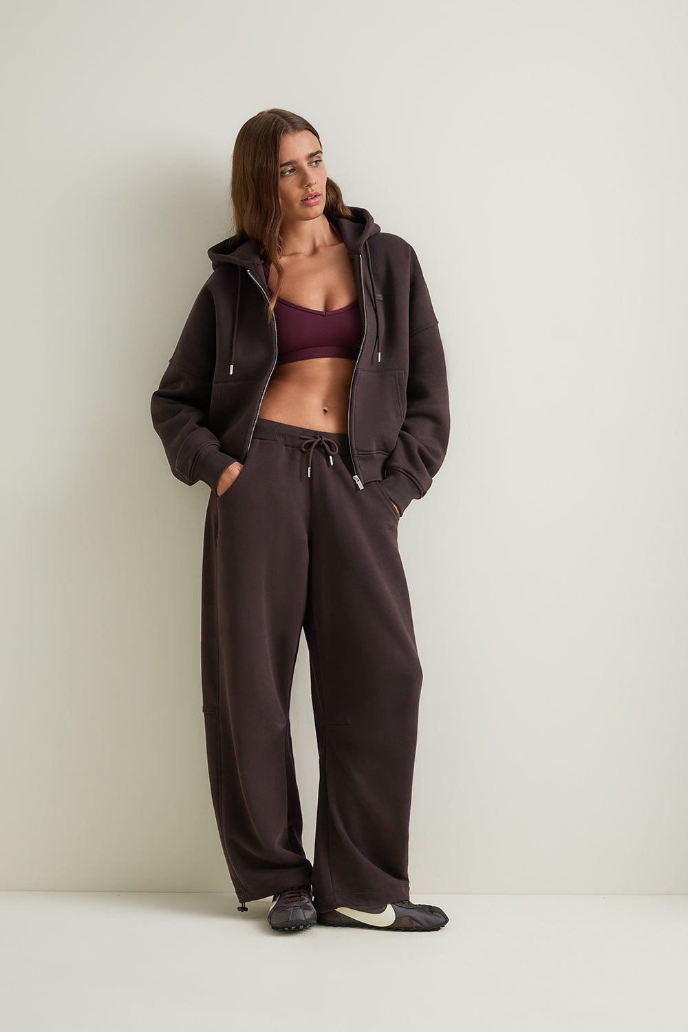 Oversized Cocoon Zip Through Hoodie - Americano
