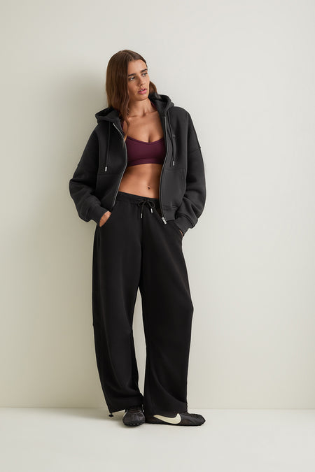 Oversized Cocoon Zip Through Hoodie - Vintage Black