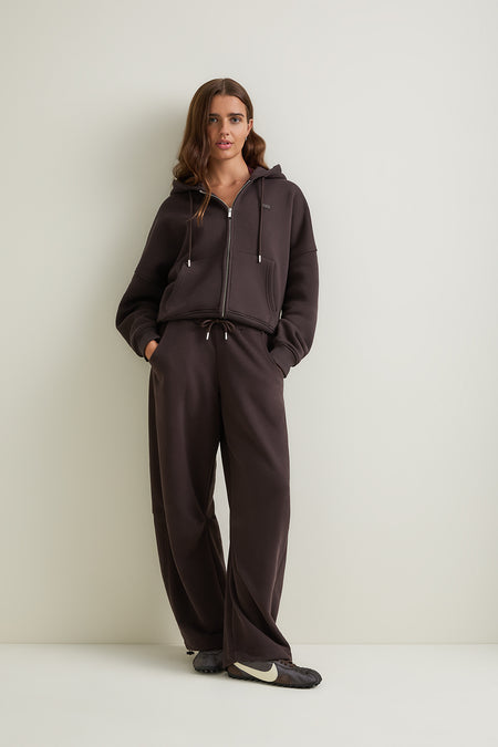 Oversized Cocoon Zip Through Hoodie - Americano