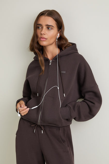 Oversized Cocoon Zip Through Hoodie - Americano