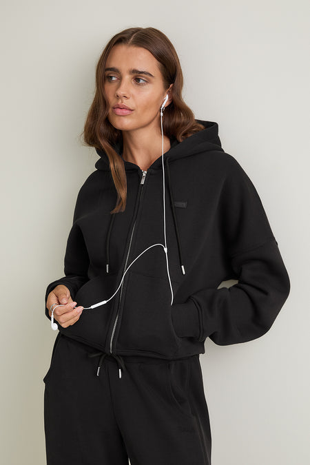 Oversized Cocoon Zip Through Hoodie - Vintage Black