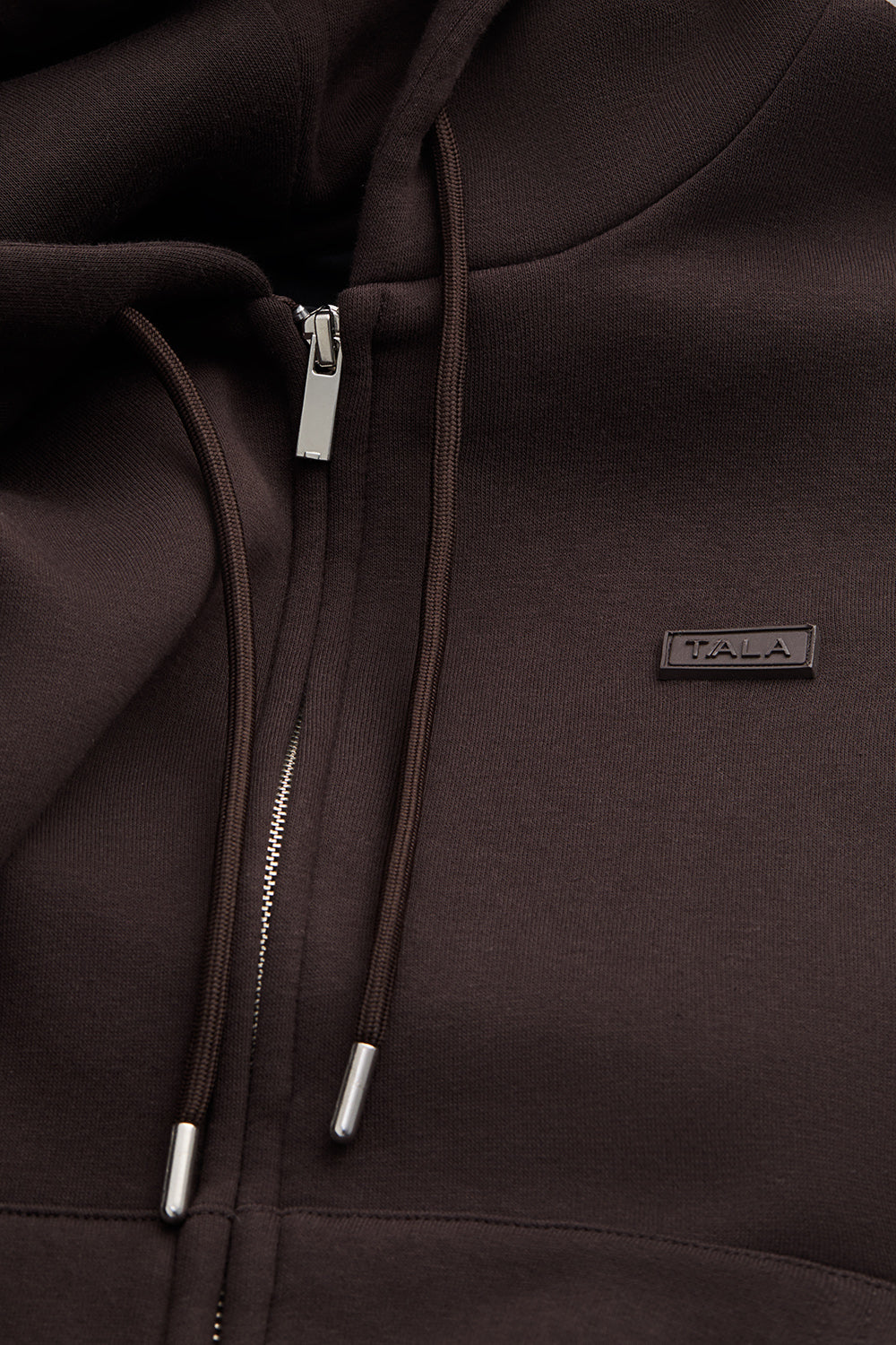 Oversized Cocoon Zip Through Hoodie - Americano