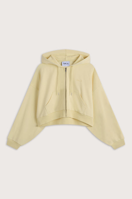 Slouchy Cocoon Zip Through Hoodie - Lemon Yellow