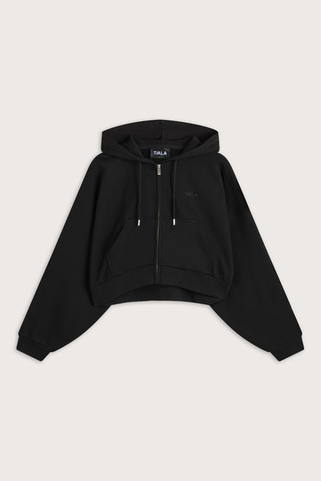 Slouchy Cocoon Zip Through Hoodie - Shadow Black