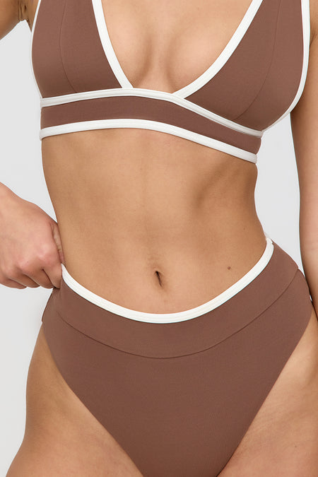 Kos Contrast Trim High Waisted Cheeky Bikini Brief - Terracotta And Coconut Milk