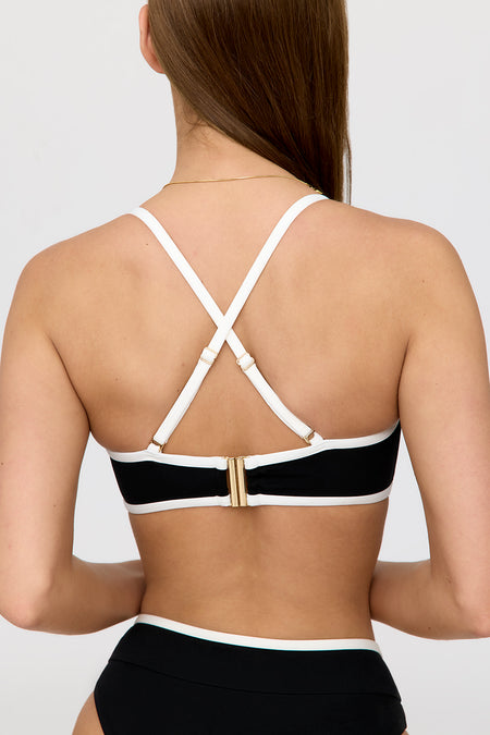 Mykonos Contrast Trim Multiway Bandeau Bikini Top - Shadow Black And Coconut Milk