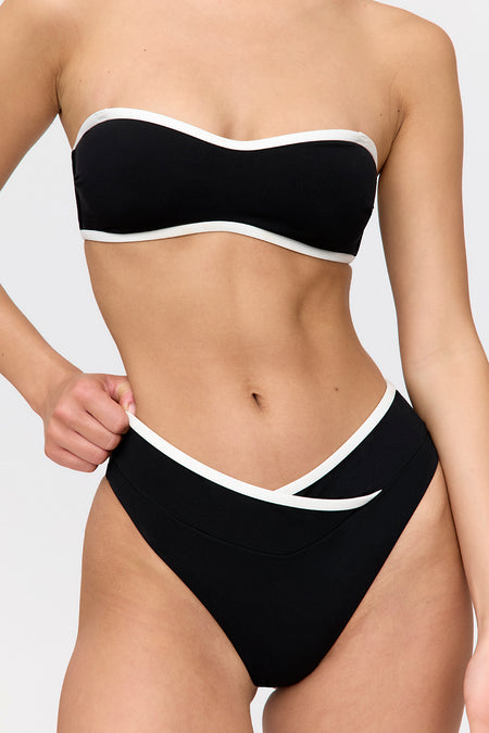 Mykonos Contrast Trim Multiway Bandeau Bikini Top - Shadow Black And Coconut Milk