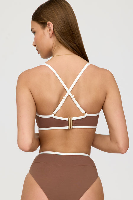 Mykonos Contrast Trim Multiway Bandeau Bikini Top - Terracotta And Coconut Milk