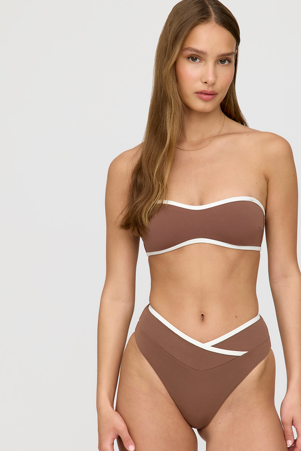 Palma Contrast Trim Wrap Waist Bikini Brief - Terracotta And Coconut Milk