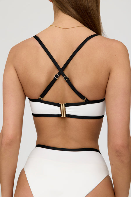 Mykonos Contrast Trim Multiway Bandeau Bikini Top - Coconut Milk And Shadow Black