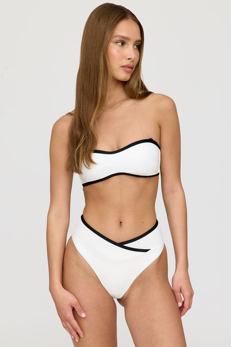 Mykonos Contrast Trim Multiway Bandeau Bikini Top - Coconut Milk And Shadow Black