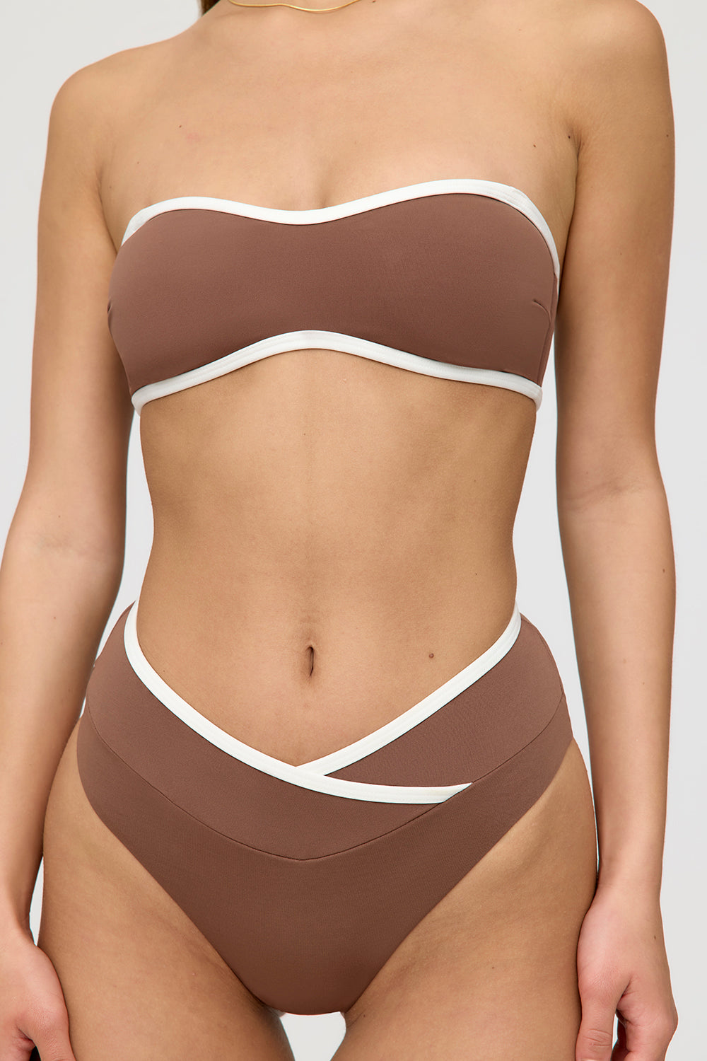 Palma Contrast Trim Wrap Waist Bikini Brief - Terracotta And Coconut Milk