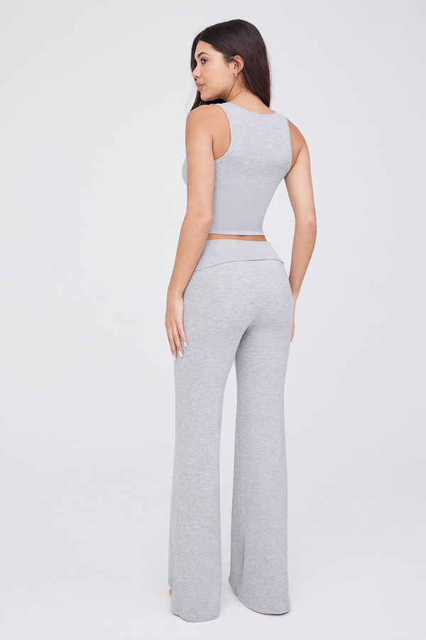 365 SCULPTING LOUNGE MULTIWAY FOLD WAIST FLARED TROUSERS - GREY MARL