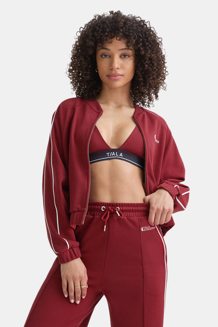 Contrast Piping Track Jacket - Vintage Red