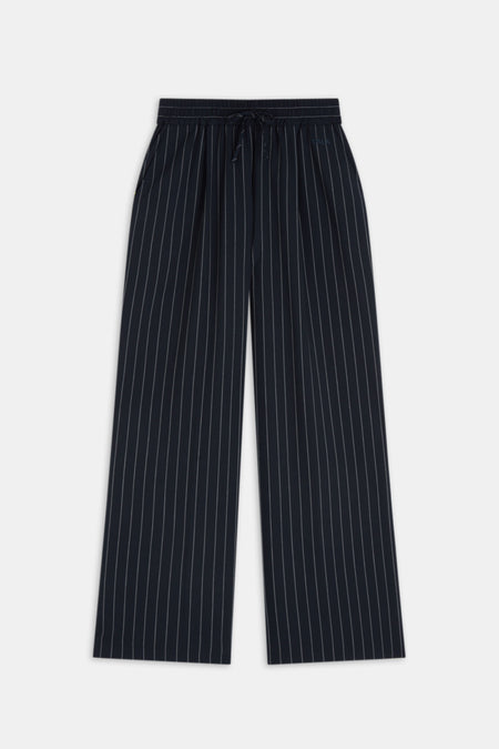 Drawstring Wide Leg Trousers - Navy Stripe