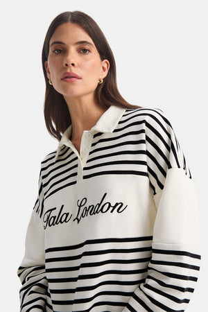 Rugby Polo Sweatshirt - Black / Ivory Stripe