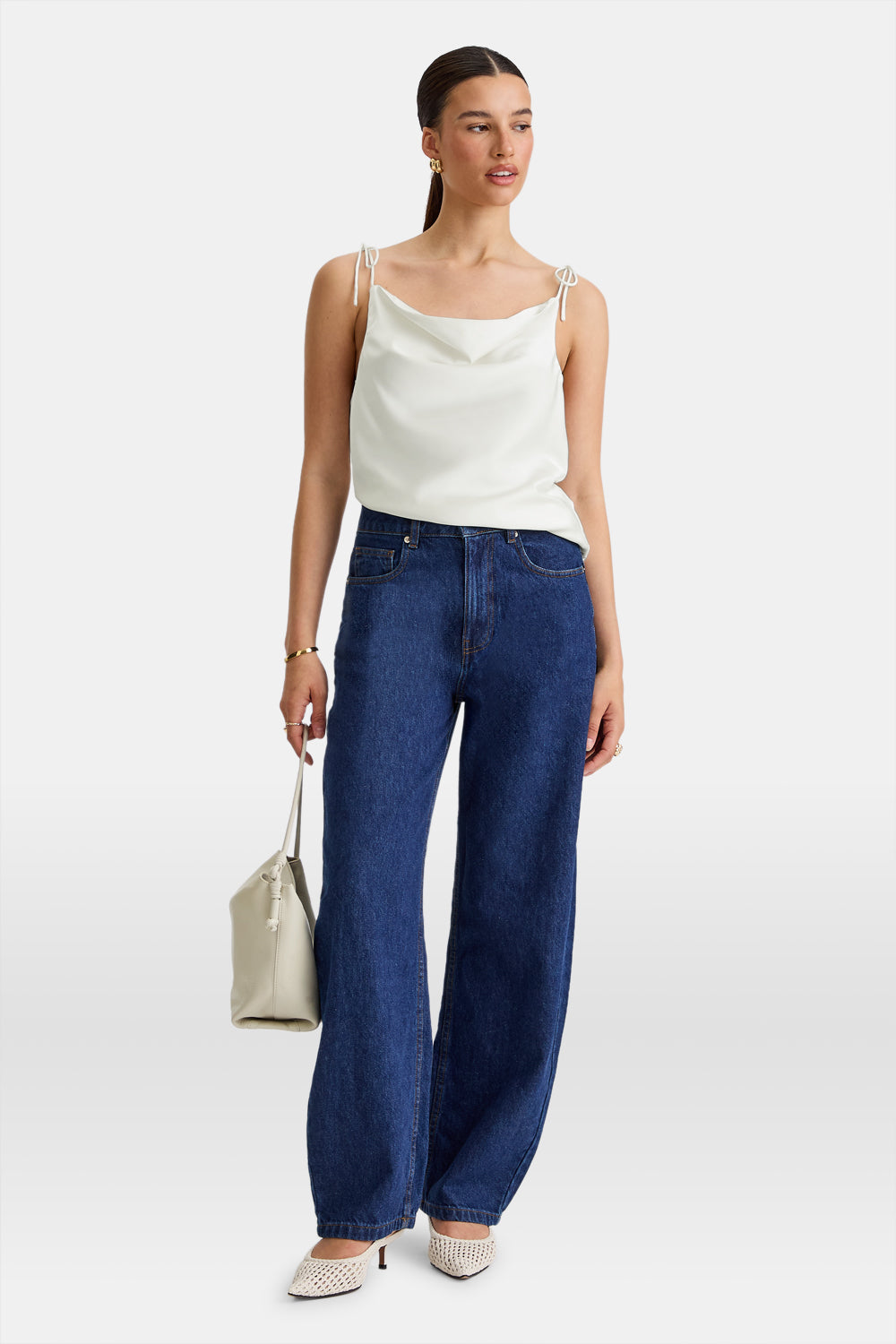 Silky Cowl Neck Top - Diamond White