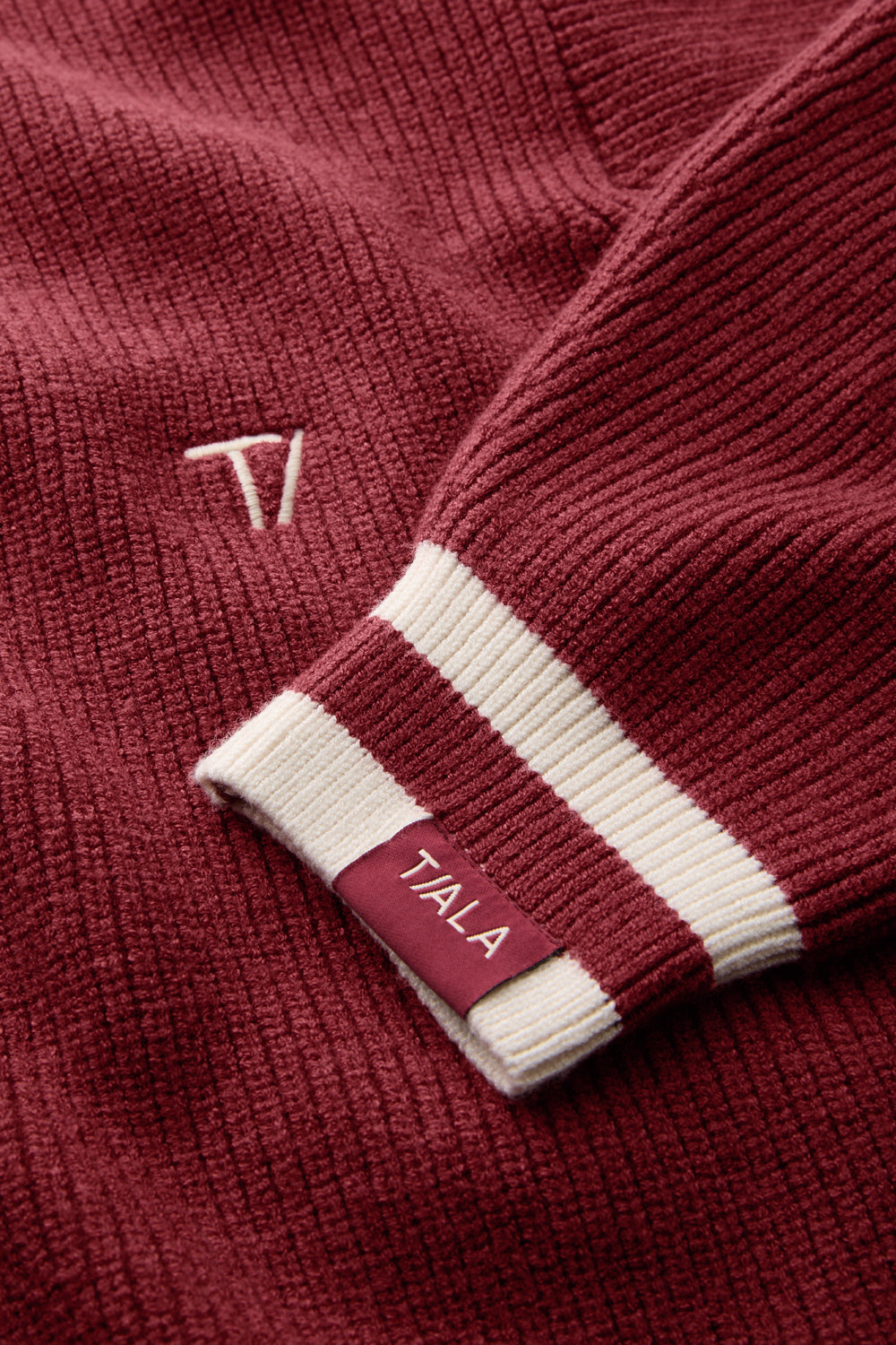 V Neck Knitted Cricket Jumper - Vintage Red & Ivory