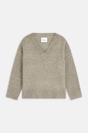 V Neck Jumper - Oat Marl