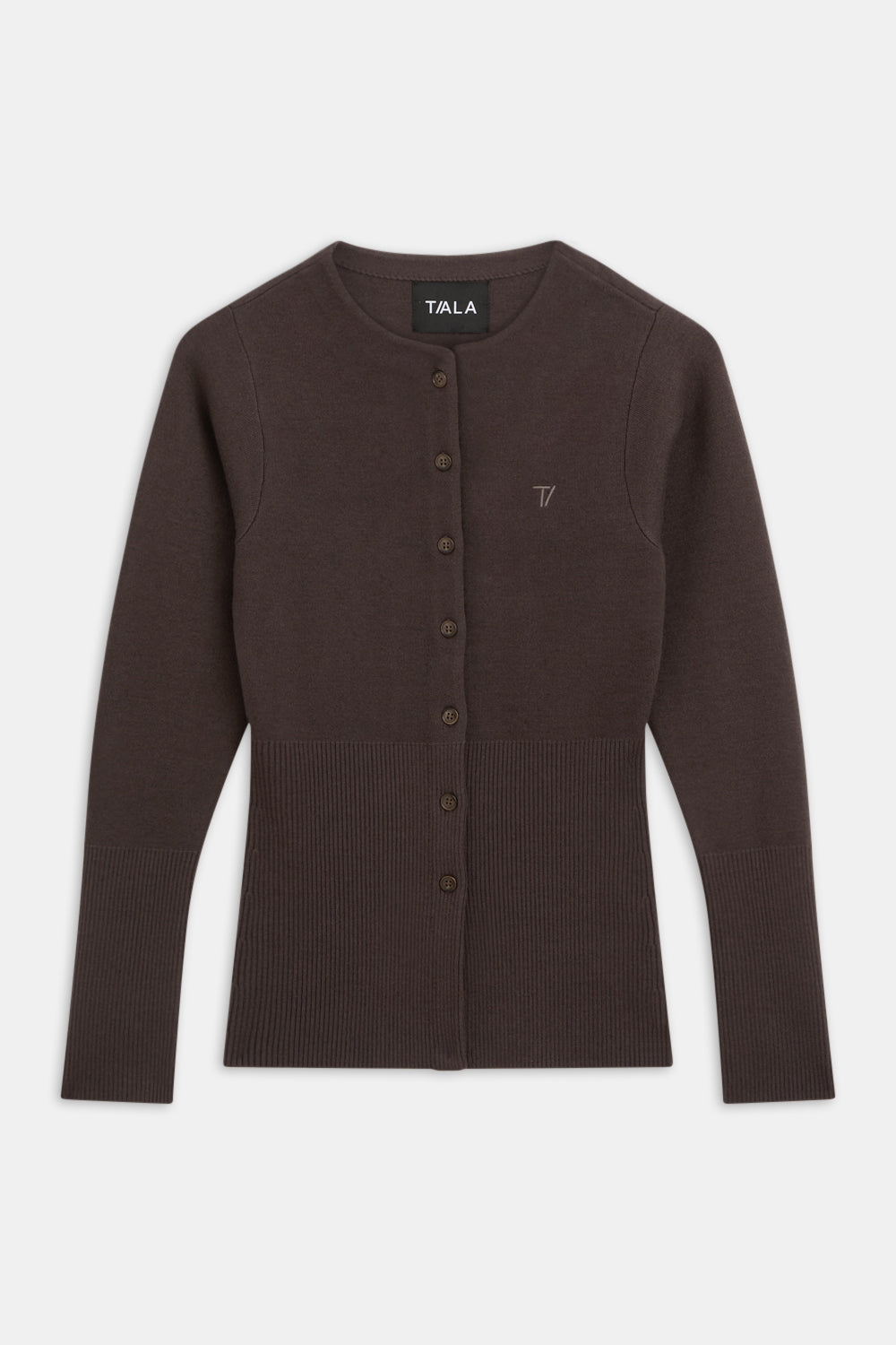 Knit-Waisted Crew Neck Cardigan - Americano