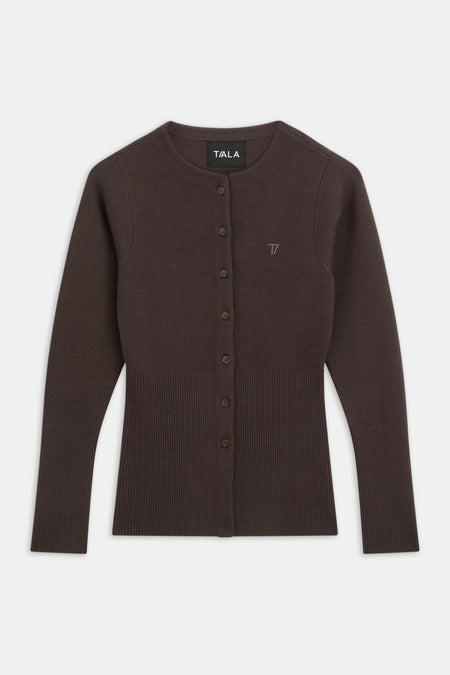 Knit-Waisted Crew Neck Cardigan - Americano