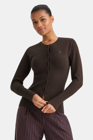 Knit-Waisted Crew Neck Cardigan - Americano