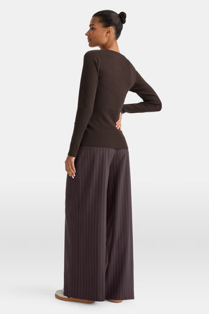Everyday Tailoring Drawstring Trousers - Mocha Brown Pinstripe