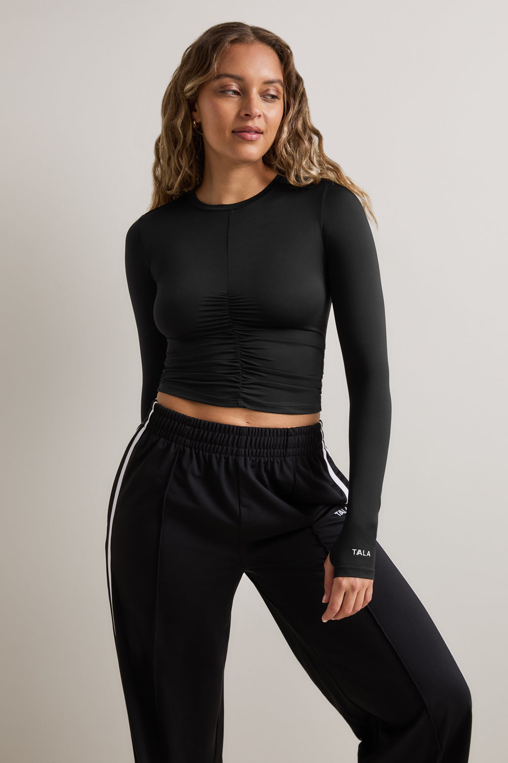 UltraLite Ruched Long Sleeve Top - Black