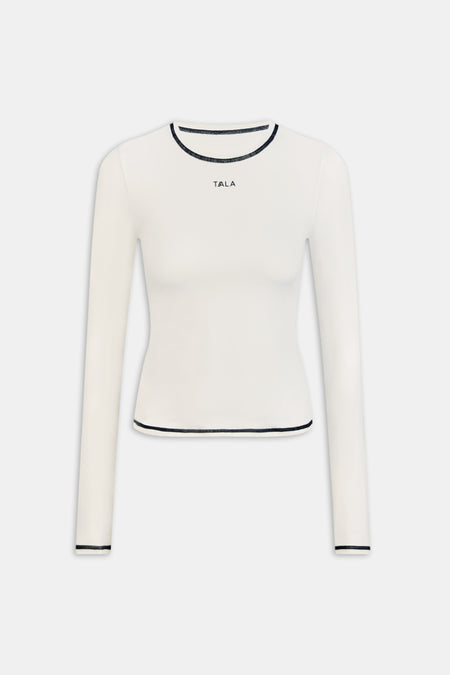 UltraLite Contrast Stitch Long Sleeve Active Top - Ivory