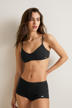 Pointelle Scoop Bra - Black