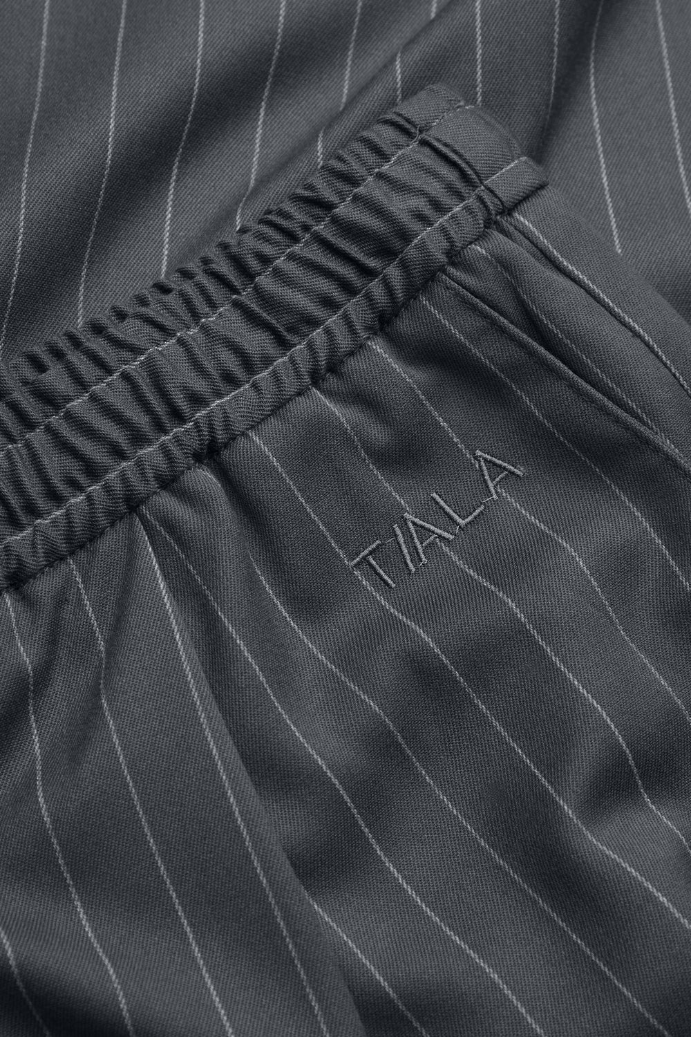 Drawstring Wide Leg Trousers - Charcoal Grey Stripe